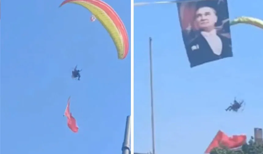 19 Mayıs gösterisinde korkutan anlar! Paramotor kamyonetin üzerine düştü